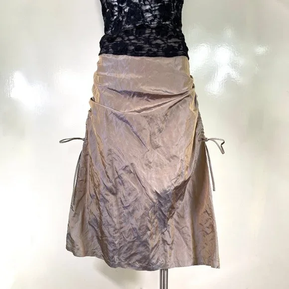 Zelda metallicTaffeta Made in USA Side Drawstring rushed skirt 6 - Picture 8 of 14